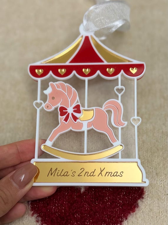 Kid's Carousel Christmas Tree Decoration Bauble - personalise with kid’s names