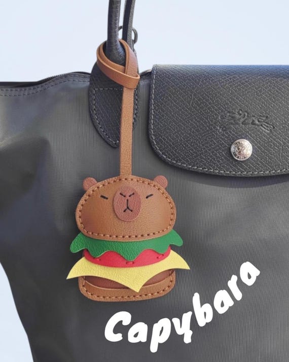 Premium Super ADORABLE Capybara Burger Bag Charm Accessory Tag Leather Handmade