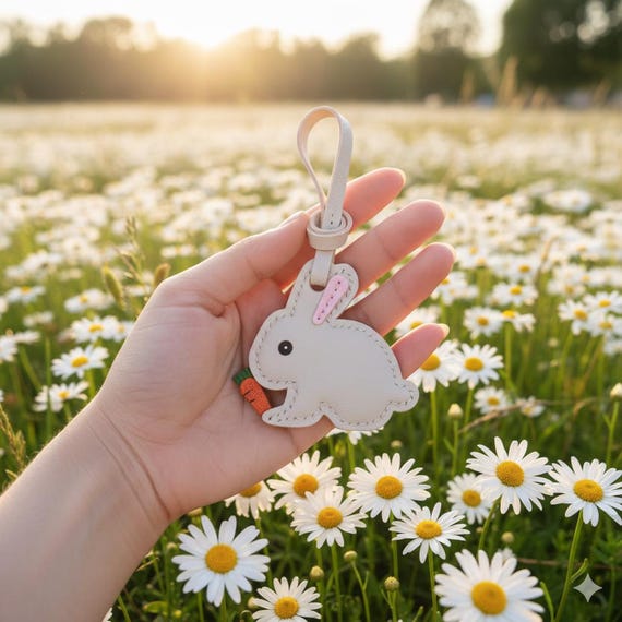 Cute Bunny Rabbit Bag Charm Accessory Tag Leather Handmade