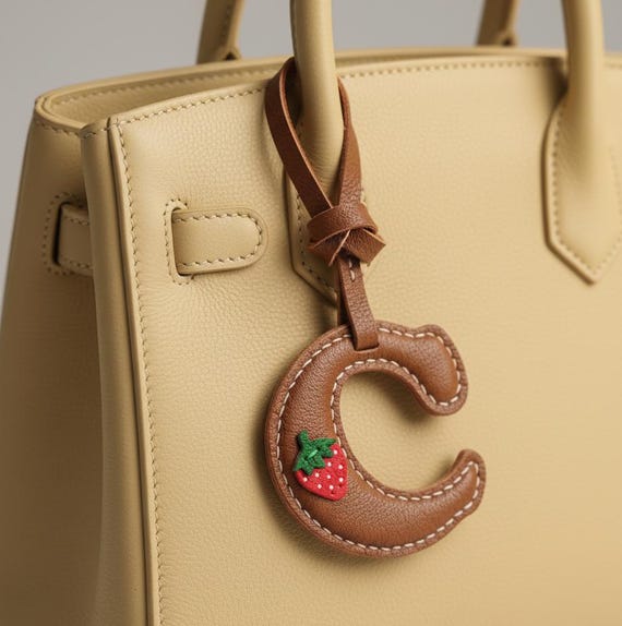 Cute Strawberry Letter Alphabet Bag Charm Accessory Tag Leather Handmade