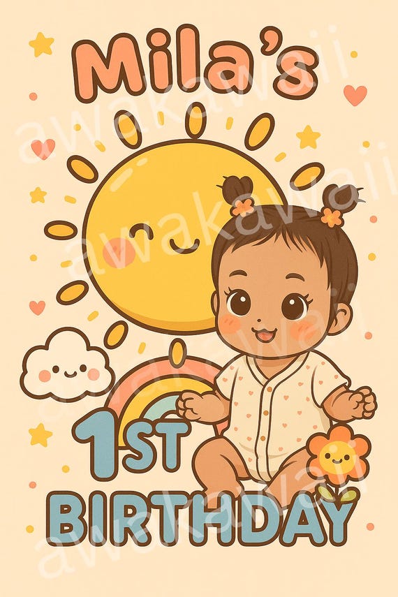 Personalized "Kawaii Sunshine Baby" Invitation, Poster, Digital Print - Custom designed using your Baby Toddler's photo