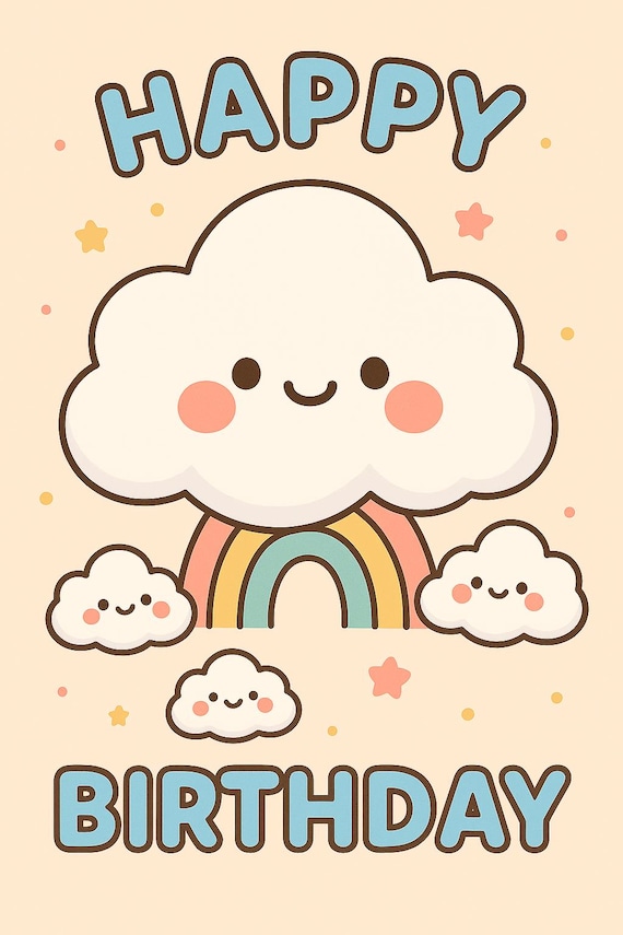 READY TO DOWNLOAD -"Kawaii Cloud Birthday" Invitation, Poster, Digital Print