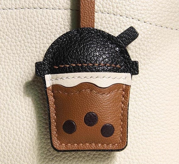 Handmade Caramel Bubble Tea Leather Bag Charm Accessory