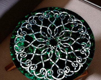 Green Marble Coffee Table: Malachite & Mother of Pearl Inlay, Handmade