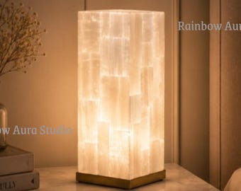 Luksusowa lampka nocna z selenitu | Kryształowa lampka nocna | Ręcznie robiona lampa dekoracyjna do domu