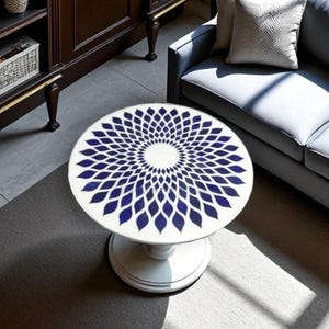 Handmade Round White Marble Dining Table | Premium Inlay Work | Designer Coffee Table Top | Elegant Home Accent Décor