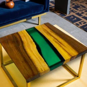 Handcrafted Teal Epoxy Resin Table | Solid Wood Square Coffee Table