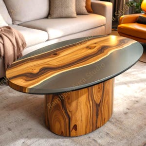 Handmade Oval Epoxy Coffee Table: Modern Solid Wood River Table