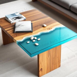 Handmade Ocean Resin Coffee Table | Acacia Wood, Luxury Home Decor