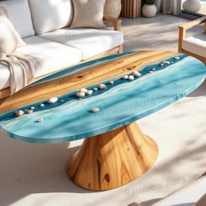 Handcrafted Oval Epoxy Coffee Table | Blue Ocean Resin & Wood