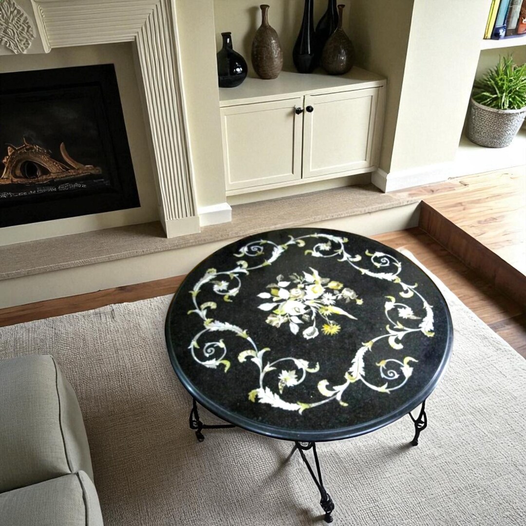 Handmade Black Marble Coffee Table | Mother of Pearl Inlay - Etsy