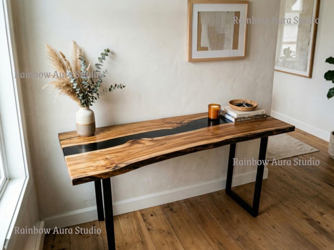 Modern Epoxy Console Table | Black Resin Hallway Entryway Furniture - Etsy