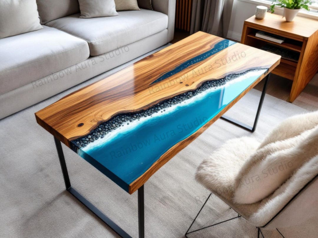 Ocean Epoxy Table | Live Edge Wood Coffee Table | Pebble Beach Inspired ...