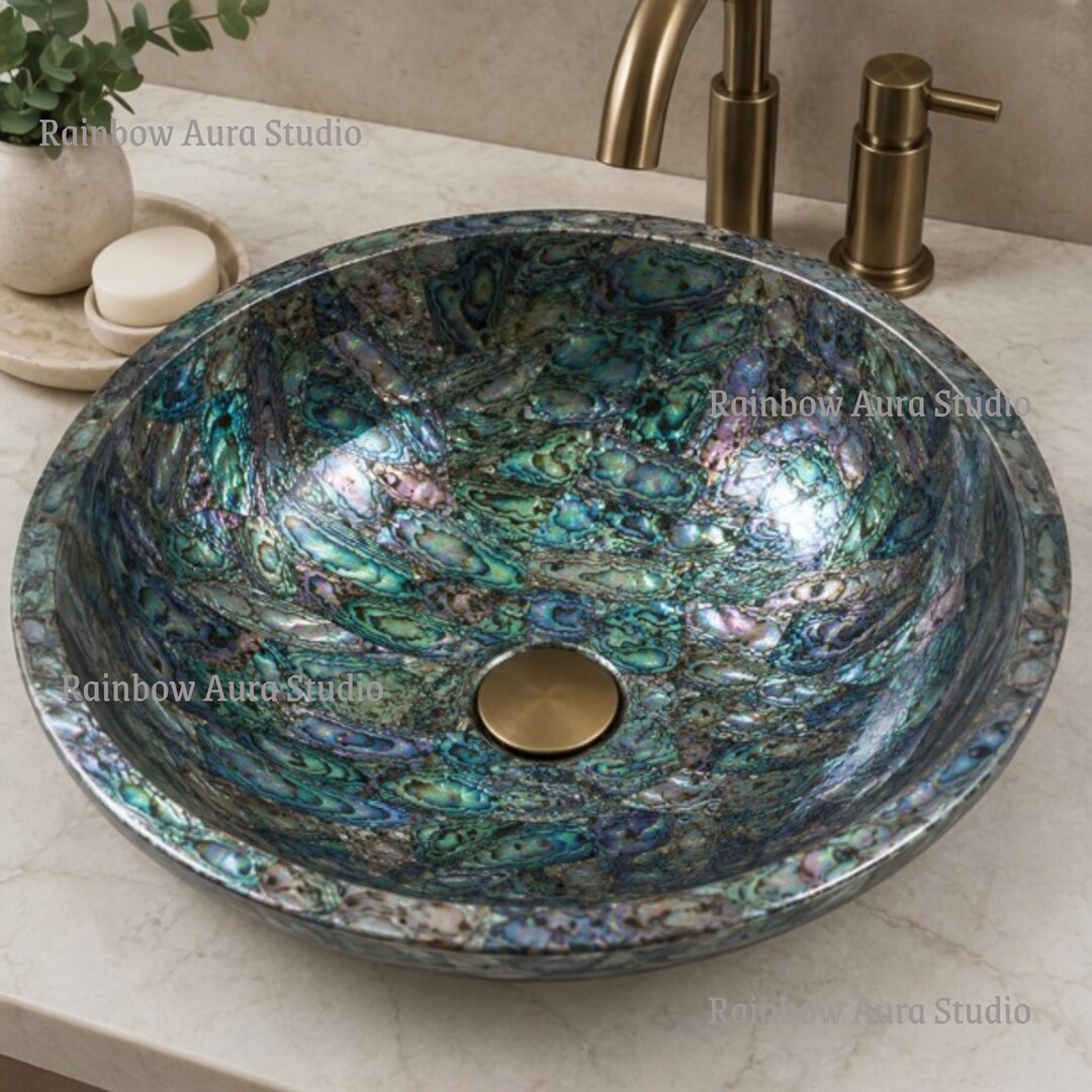 Shell Like Sink Luxury Abalone Shell Vessel Sink | Handmade Round Bathroom Basin - Etsy