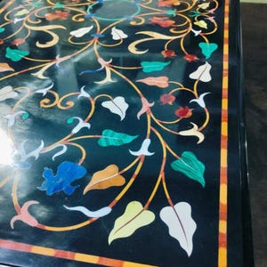 Customizable Handmade Black Marble Inlay Table – Semi-Precious Stone Inlaid | Luxury Indian Pietra Dura Art | Unique Home Decor