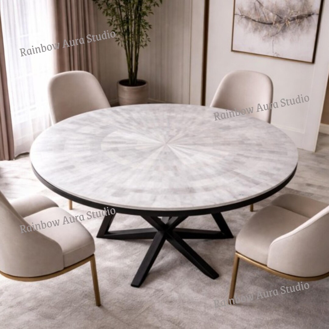 Elegant Selenite Round Dining Table | Natural White Crystal Table Top ...