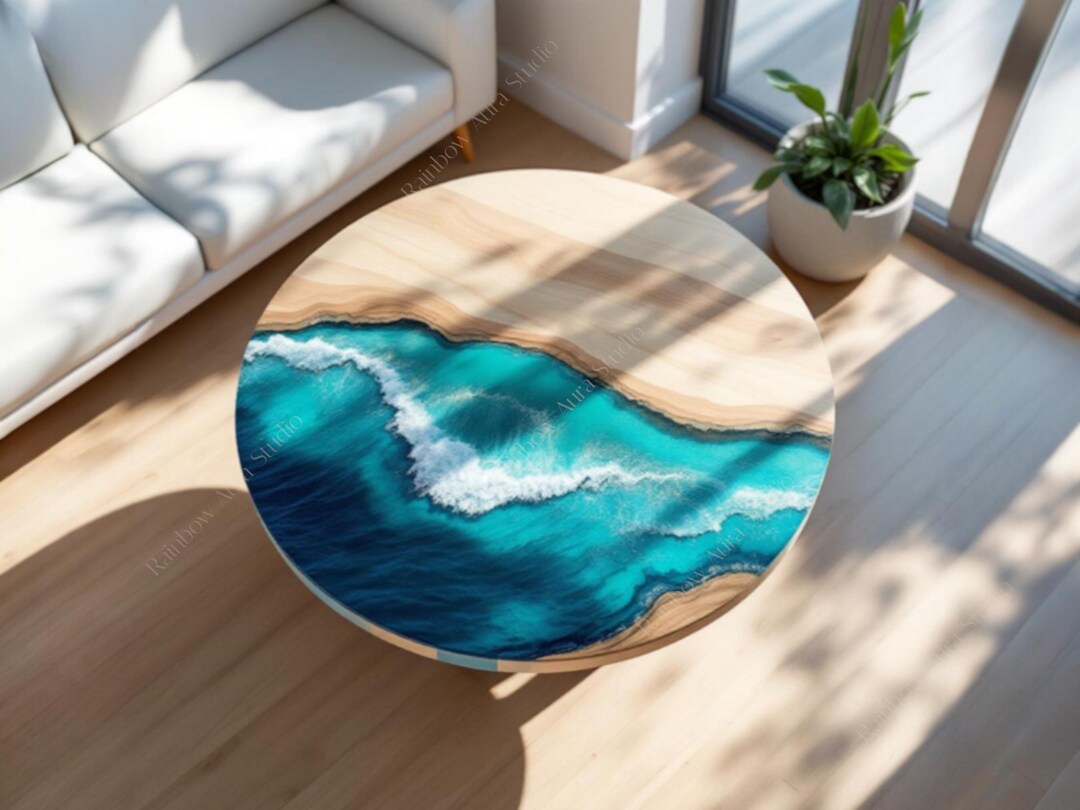 Handcrafted Ocean Epoxy Coffee Table | Live Edge Resin, Coastal Decor ...