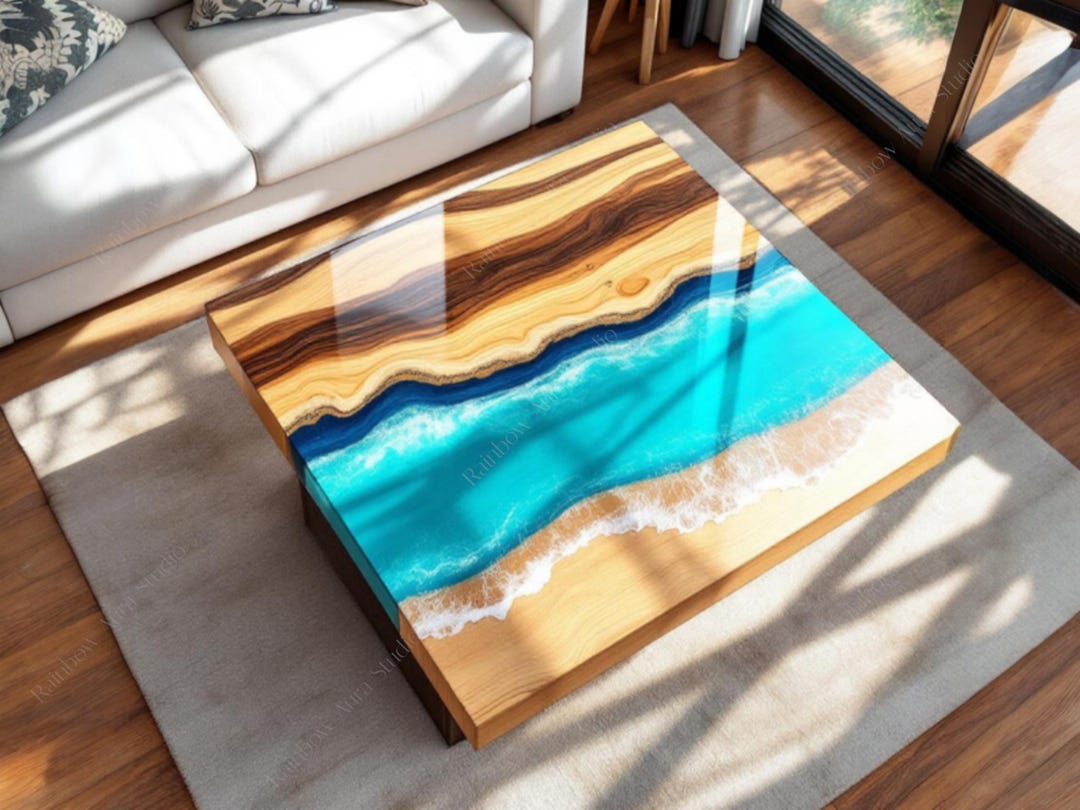 Handcrafted Epoxy Resin Coffee Table: Ocean Wave Live Edge - Etsy