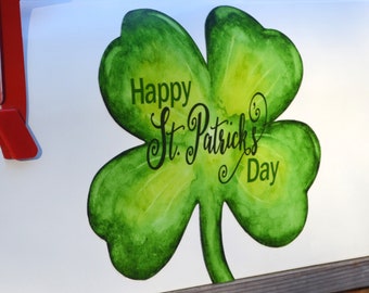 Mailbox Magnet Partial Cover, Happy St. Patrick's Day Shamrock, Optional Small 4 Leaf Clover for Door of Mail Box