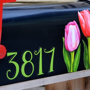 Mailbox Magnet Partial Cover Spring Tulips Trio Custom Address Numbers Personalized for Black Mail Box Not a Decal or a Cover Its Magnets