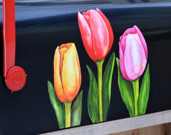 Mailbox Magnet Partial Cover Spring Tulips Set of 3 for large and standard sized mail box not a Decal it's Magnets so Easy to Apply!