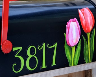 Mailbox Magnet Partial Cover Spring Tulips Trio Custom Address Numbers Personalized for Black Mail Box Not a Decal or a Cover Its Magnets