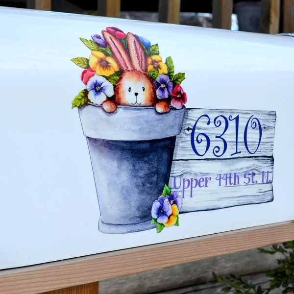 Mailbox Magnet Partial Cover Potted Bunny Pansy Personalized with Address Numbers for Mail Box  Not a Decal or Sticker It's a Magnet!