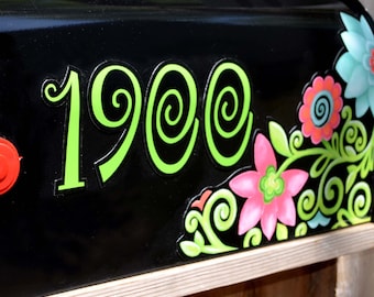 Mailbox Magnet Partial Cover, Floral Corner with Custom Address Numbers, Use on Black Mailbox