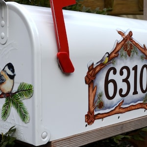 Mailbox Magnet Partial Cover Chickadee Winter Personalized House Numbers Outdoor Magnetic Decor Great Housewarming Gift Idea