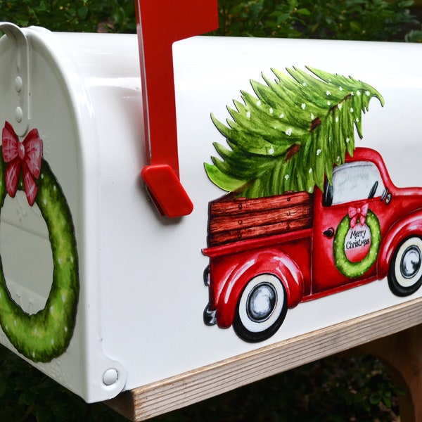 Mailbox Magnet Partial Cover Red Vintage Ford Chevy Truck Christmas Tree Holiday Christmas Decor Mail Box Wreath Curb Appeal  Car Home Decor