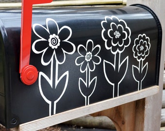 Mailbox Magnet Partial Cover, Set of 5 Black and White Daisy Flowers, Outdoor Magnet Decor