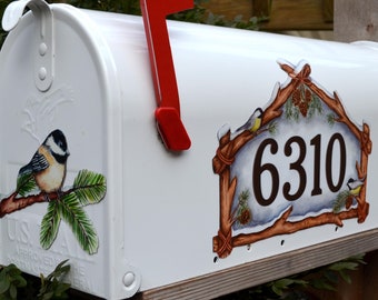 Mailbox Magnet Partial Cover Chickadee Winter Personalized House Numbers Outdoor Magnetic Decor Great Housewarming Gift Idea