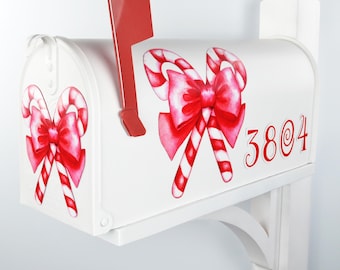 Mailbox Magnet, Christmas Candy Canes with Coquette Bow, Easy to Apply