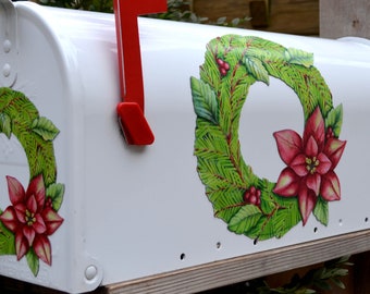 Mailbox Magnet Partial Cover Christmas Wreath Poinsettia Large and Small Not a Decal It's a Mail Box Magnet