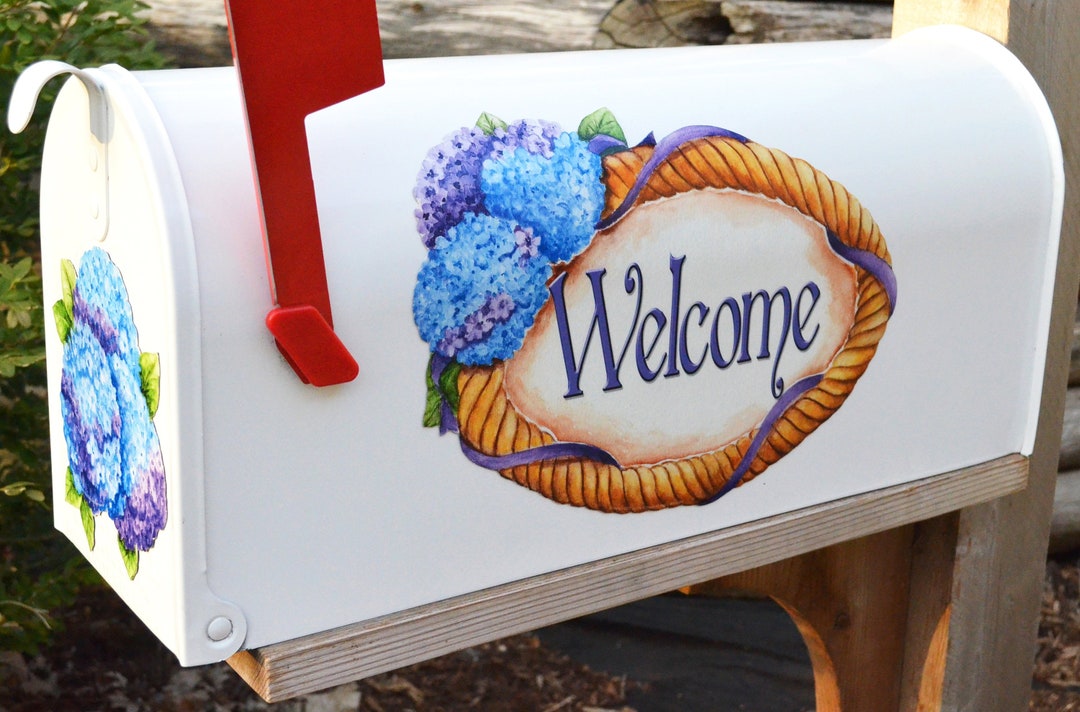 Mailbox Partial Cover Hydrangea Blue and Purple Florals