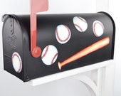 Mailbox Magnet Partial Cover, Customized Baseball Themed Mail Box, Includes Set of 5 Baseballs and Bat