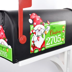 Mailbox Magnet Partial Cover Santa Claus Gnome Personalized Address Numbers Merry Christmas or Merrry & Bright Christmas Lights