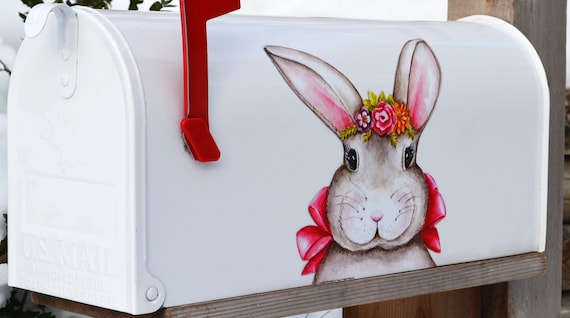 Mailbox Magnet Partial Cover, Easter Bunny Floral Crown, Optional Set of 2 Butterflies