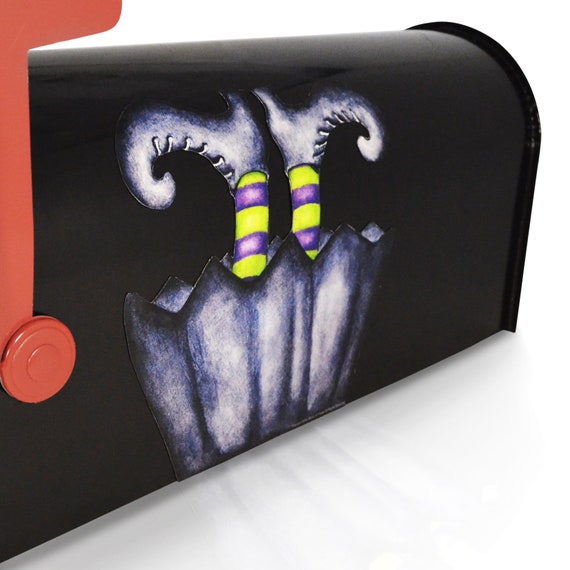 Polka Dotted Hat Upside Down Crashed Witch Magnetic Mailbox Cover Partial