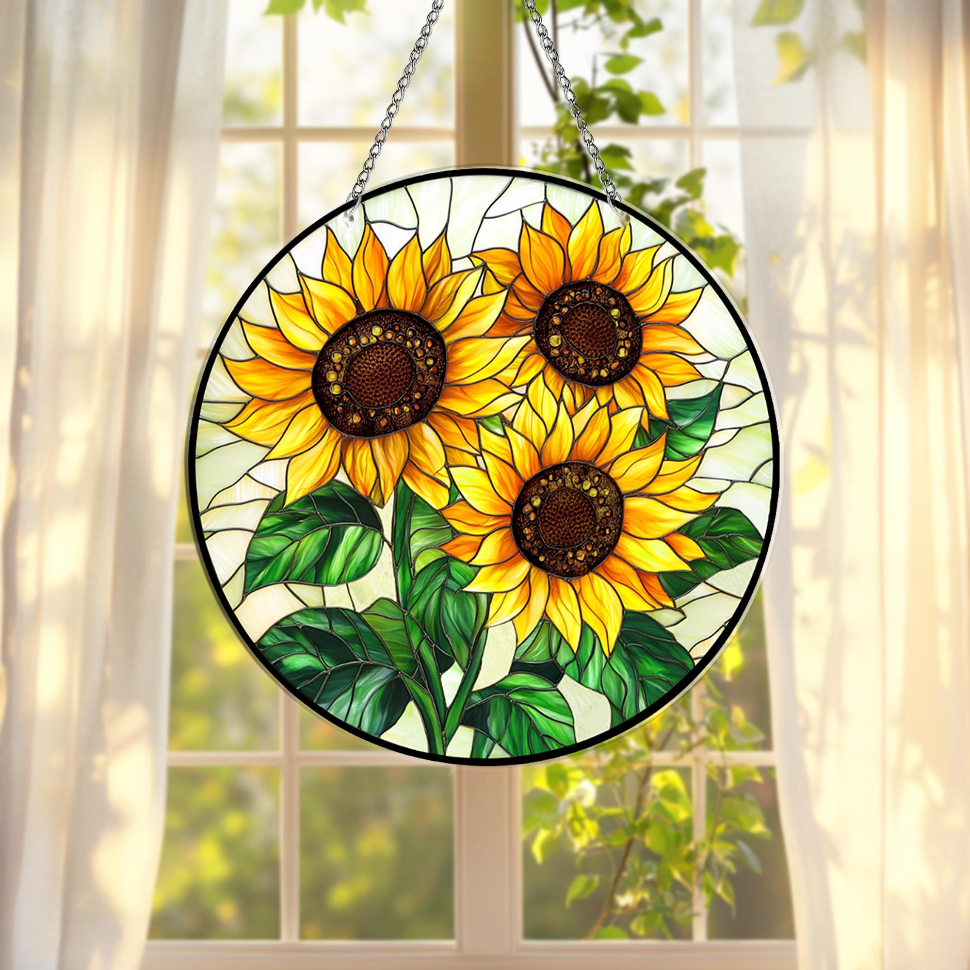 Sunflower Stained Glass Window Hanging, Bright Floral Suncatcher