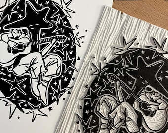 Grabado en linóleo "Apasionado". Impreso a mano.