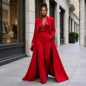 Dressy Pant Suits To Wear To A Wedding Red Womens Pantsuit Longline Blazer  And Straight High