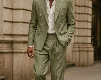 Vintage 80s Corneliani Ecru Suit Armani Style 50 Wool 50 Linen