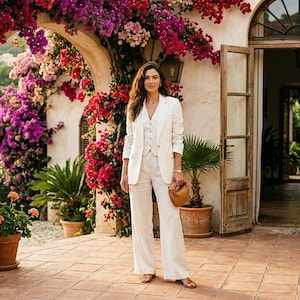 off white dress pants ladies Linen Pants Off White