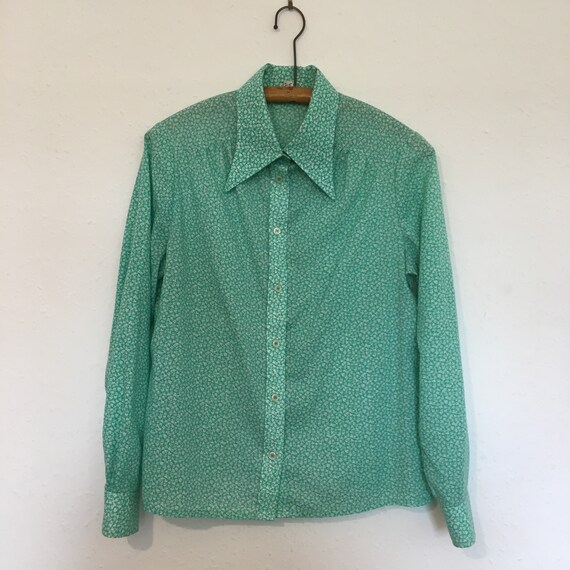 Size 16 Green 70s cotton blouse