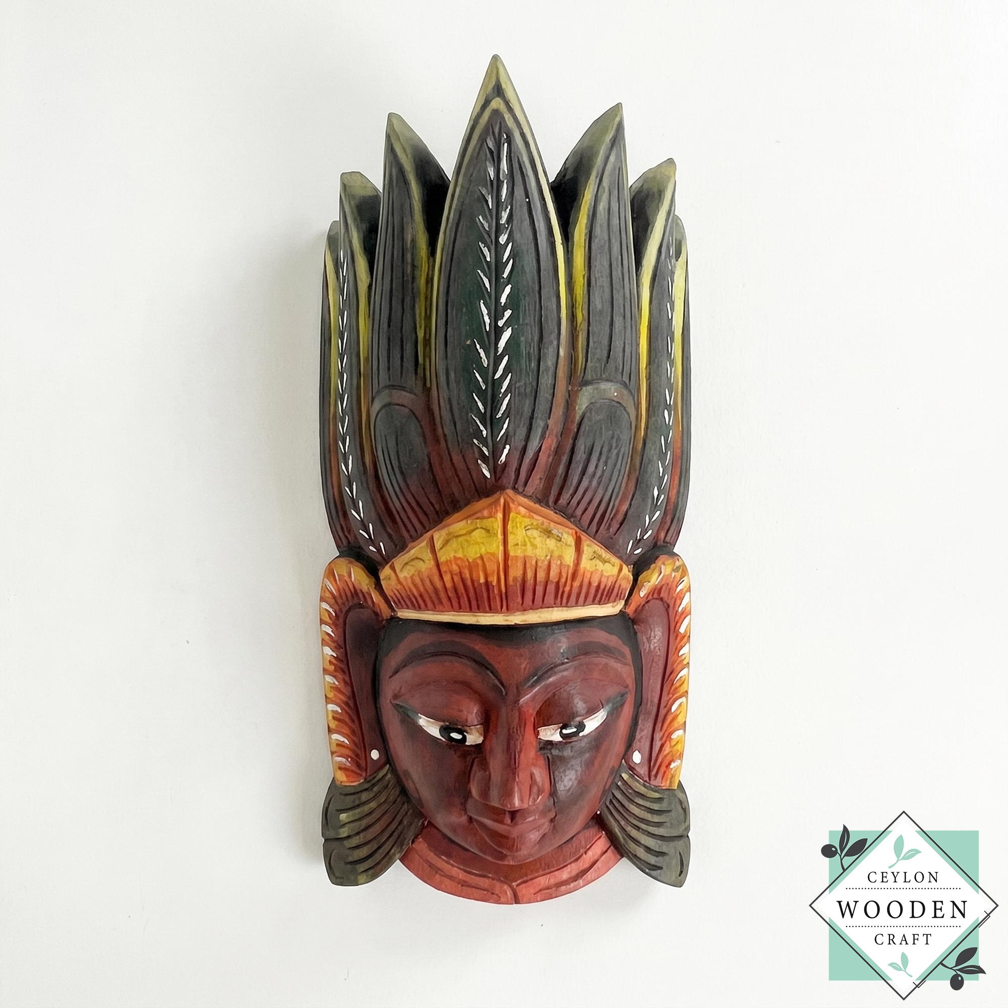 Hand Carved Wooden Goddess Mask – Traditional Sri Lankan Wall Decor ...