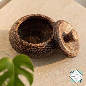 Hand Carved Kitul Wood Pot with Lid – Spotted Grain Sustainable Storage Container