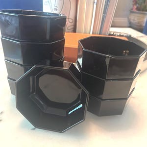 Tigelas de vidro octogonais pretas Art Déco - Conjunto de 8 - Arcoroc França