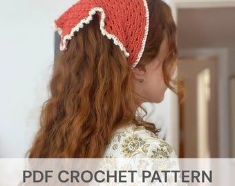 Lente Crochet Bandana Pattern: Triangle Hair Scarf, Kerchief Head Wrap (PDF)