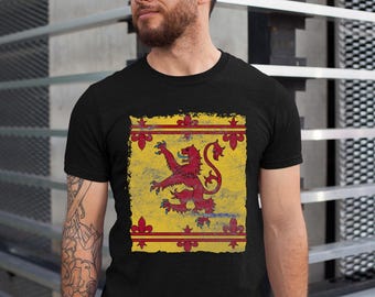 Scotland Lion Rampant T-Shirt - Royal Banner of Scotland - Metal Texture Design - Unisex Heavy Cotton Tee, Historic Scottish Heritage Shirt,